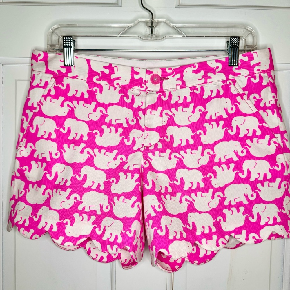 Lilly Pulitzer Pink and White Elephant Scallop Hem Shorts